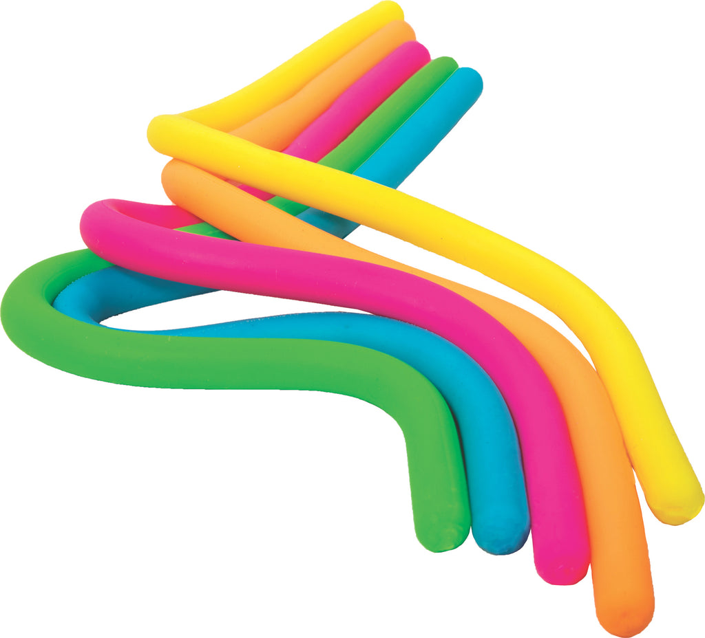 Colorful stretchy Noodlies sensory toys that can be stretched, squished, and twisted for active play