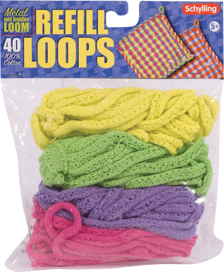 Loop Refills for Metal Pot Holder Loom containing 40 colorful loops for creating additional pot holders