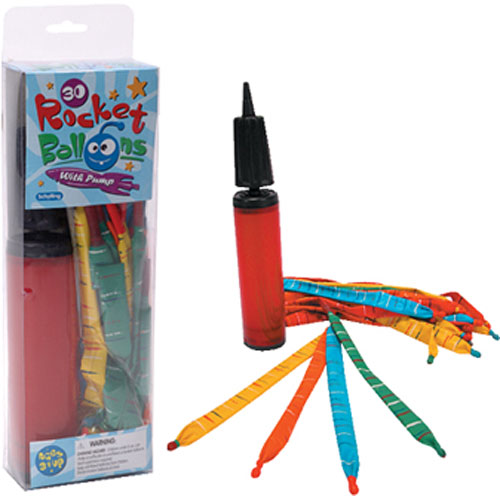 Rocket Balloon With Pump kit including 30 multi-colored balloons and pump for zooming balloon fun