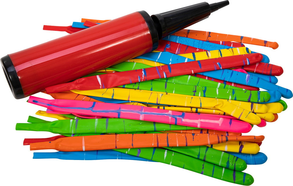 Rocket Balloon With Pump kit including 30 multi-colored balloons and pump for zooming balloon fun