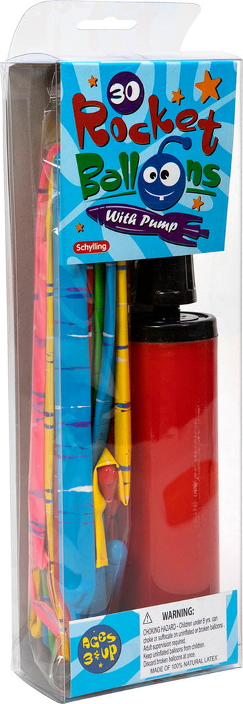 Rocket Balloon With Pump kit including 30 multi-colored balloons and pump for zooming balloon fun