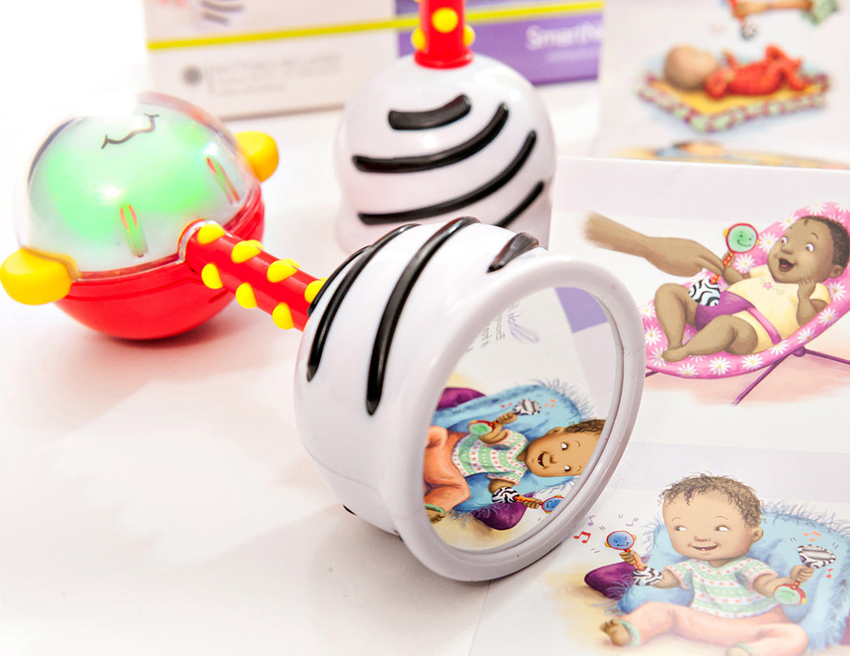 SmartNoggin NogginStik developmental rattle with red, blue, green lights and textures for babies