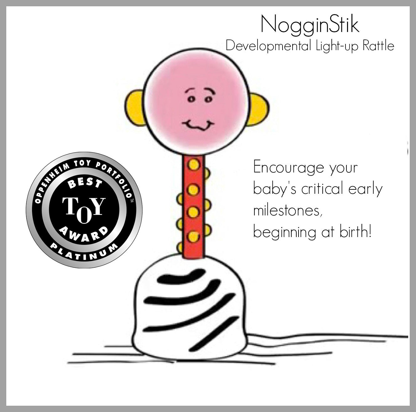 SmartNoggin NogginStik developmental rattle with red, blue, green lights and textures for babies