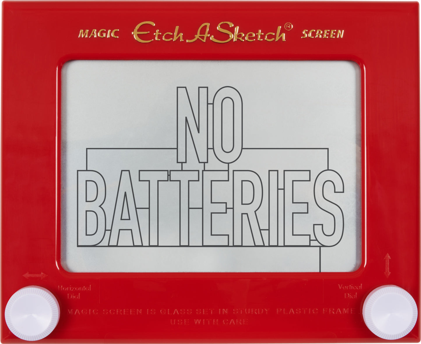 Classic Etch A Sketch drawing toy with iconic red frame and white knobs for screen-free creative play and drawing