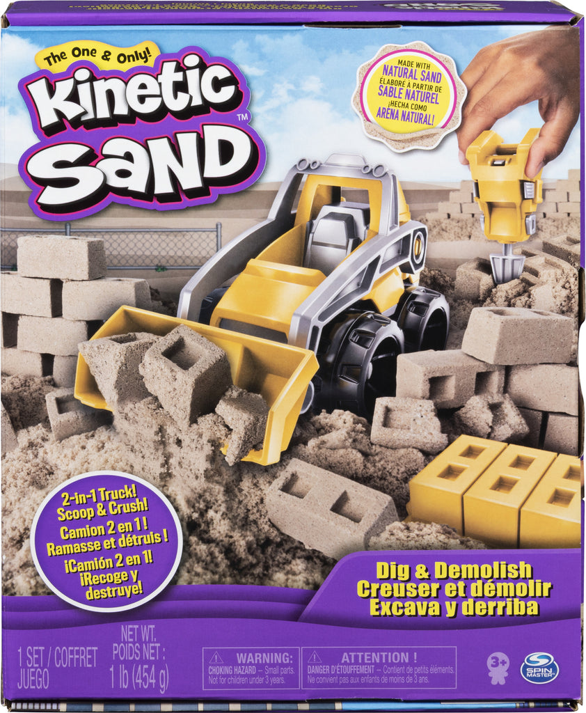 Kinetic Sand Dig & Demolish Playset with 1lb sand and toy truck for construction play