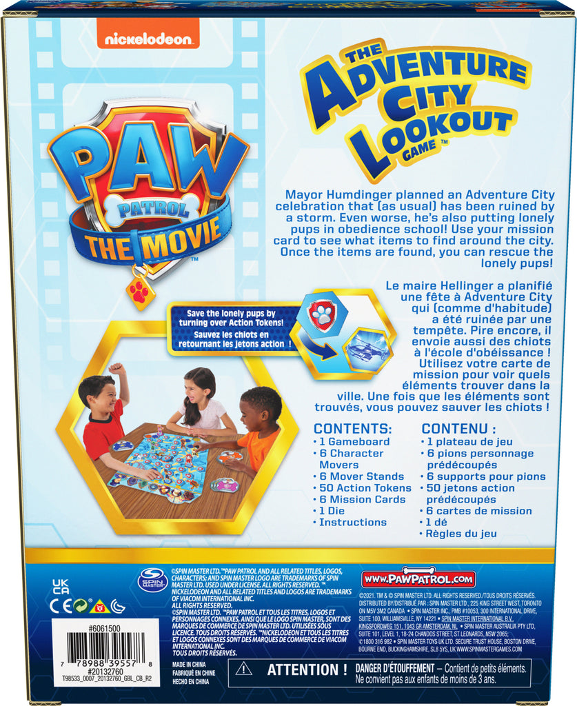 PAW Patrol The Movie, Adventure City Lookout Board game Trivia