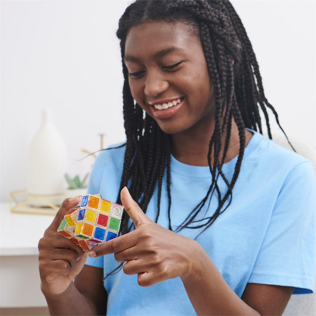 Rubik's 3x3 Crystal Cube transparent puzzle with classic color-matching challenge