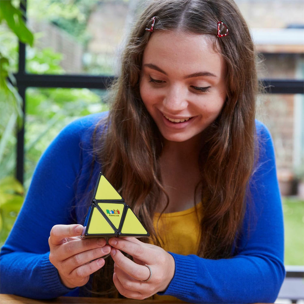 Rubik's pyramid puzzle with colorful triangular faces and smooth twisting mechanism