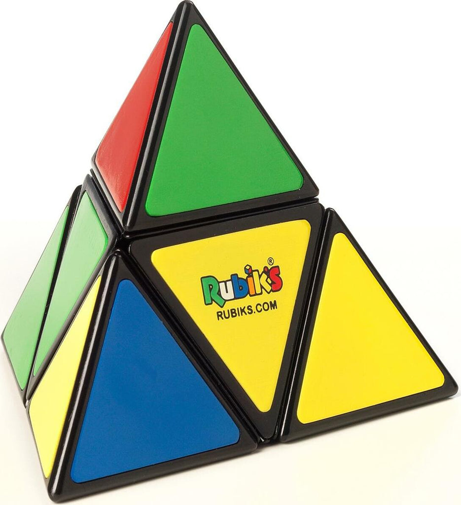 Rubik's pyramid puzzle with colorful triangular faces and smooth twisting mechanism