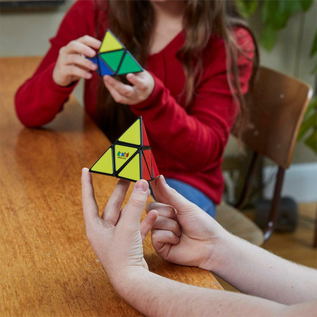 Rubik's pyramid puzzle with colorful triangular faces and smooth twisting mechanism