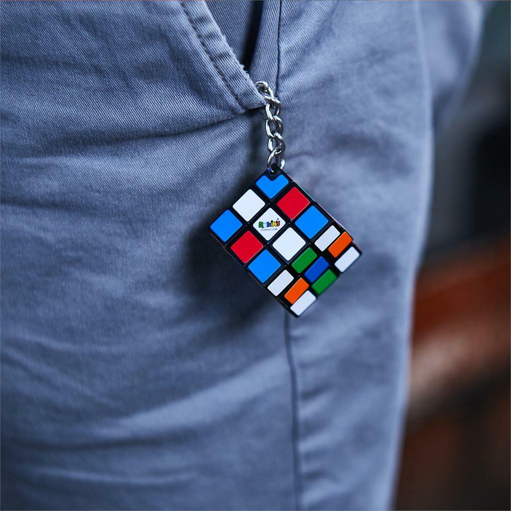 Mini Rubik's 3x3 cube keychain with colorful squares and keyring attachment