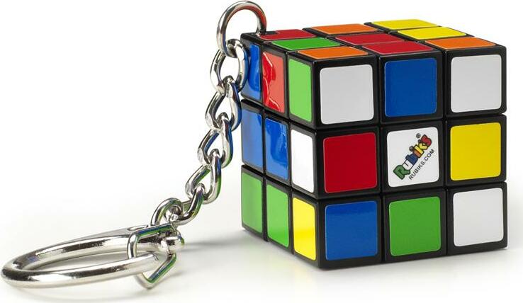 Mini Rubik's 3x3 cube keychain with colorful squares and keyring attachment