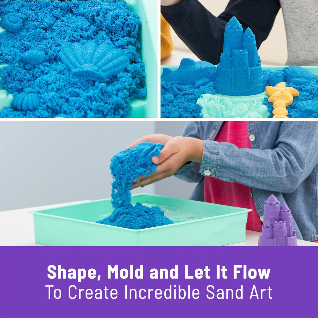 Kinetic Sand Sandbox Set with 1 pound of blue kinetic sand for magical moldable sensory play adventures