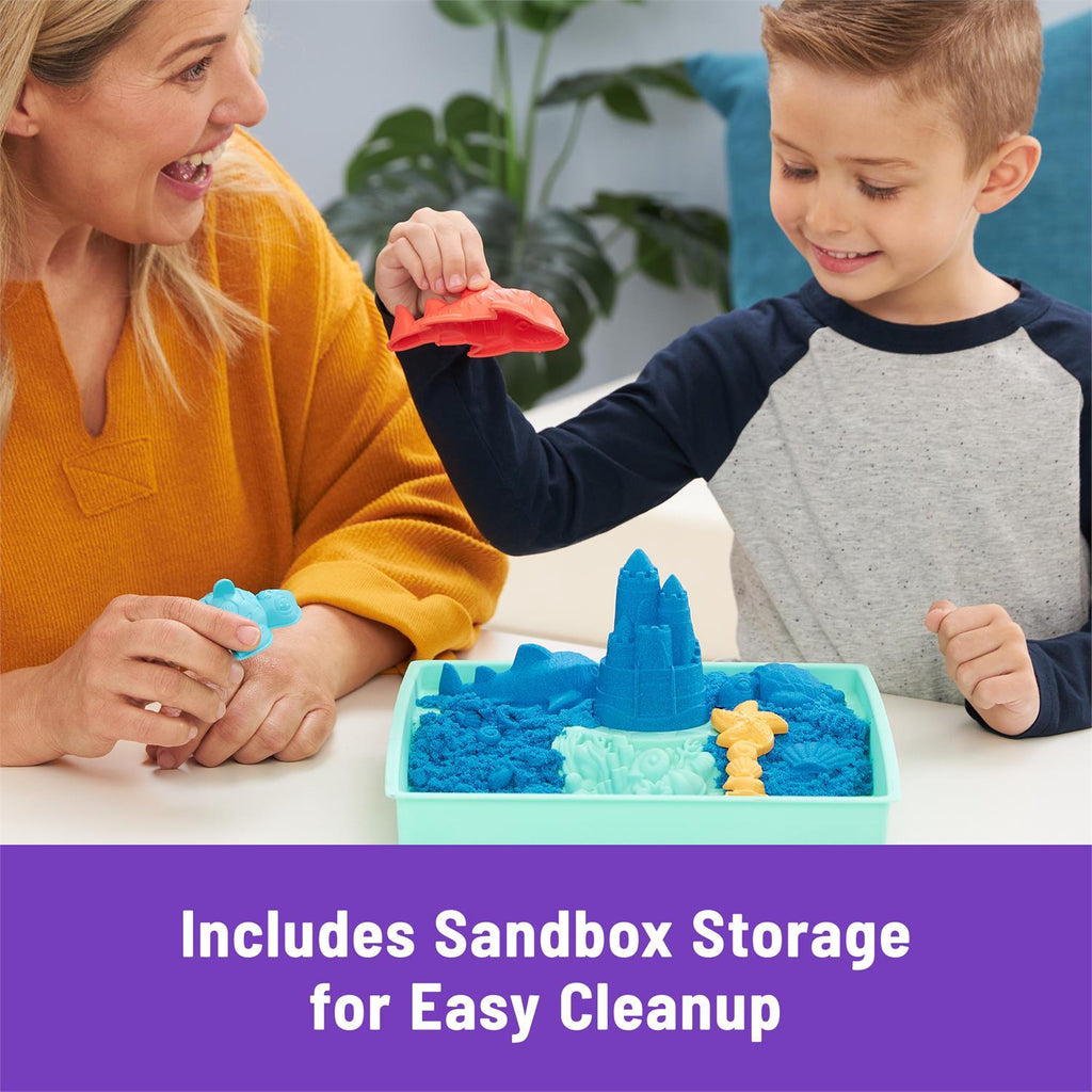 Kinetic Sand Sandbox Set with 1 pound of blue kinetic sand for magical moldable sensory play adventures