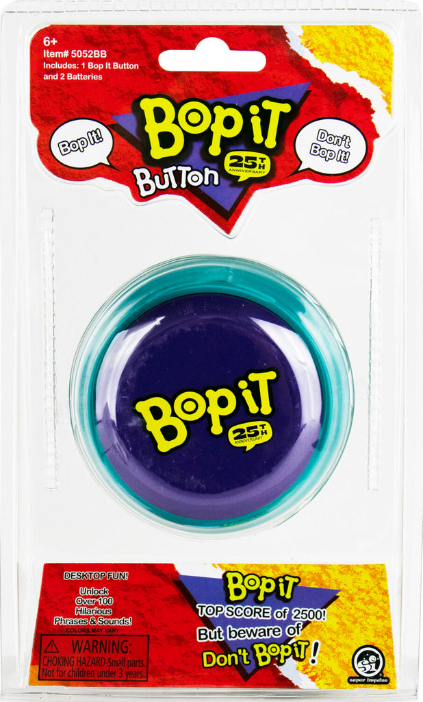 Bop It Button electronic reflex game by Super Impulse with single button challenge for ages 6 and up