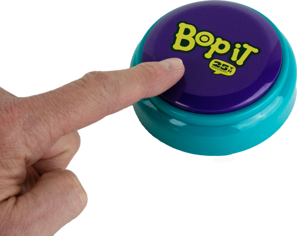 Bop It Button electronic reflex game by Super Impulse with single button challenge for ages 6 and up
