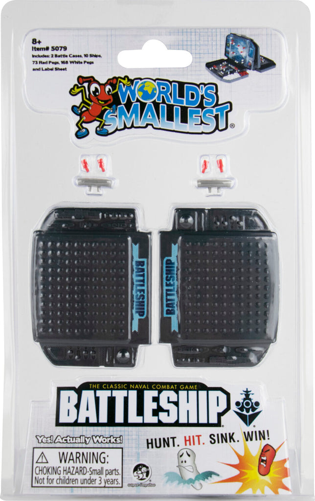 World's Smallest Battleship naval combat game with 2 battle cases, 10 ships, flags and pegs