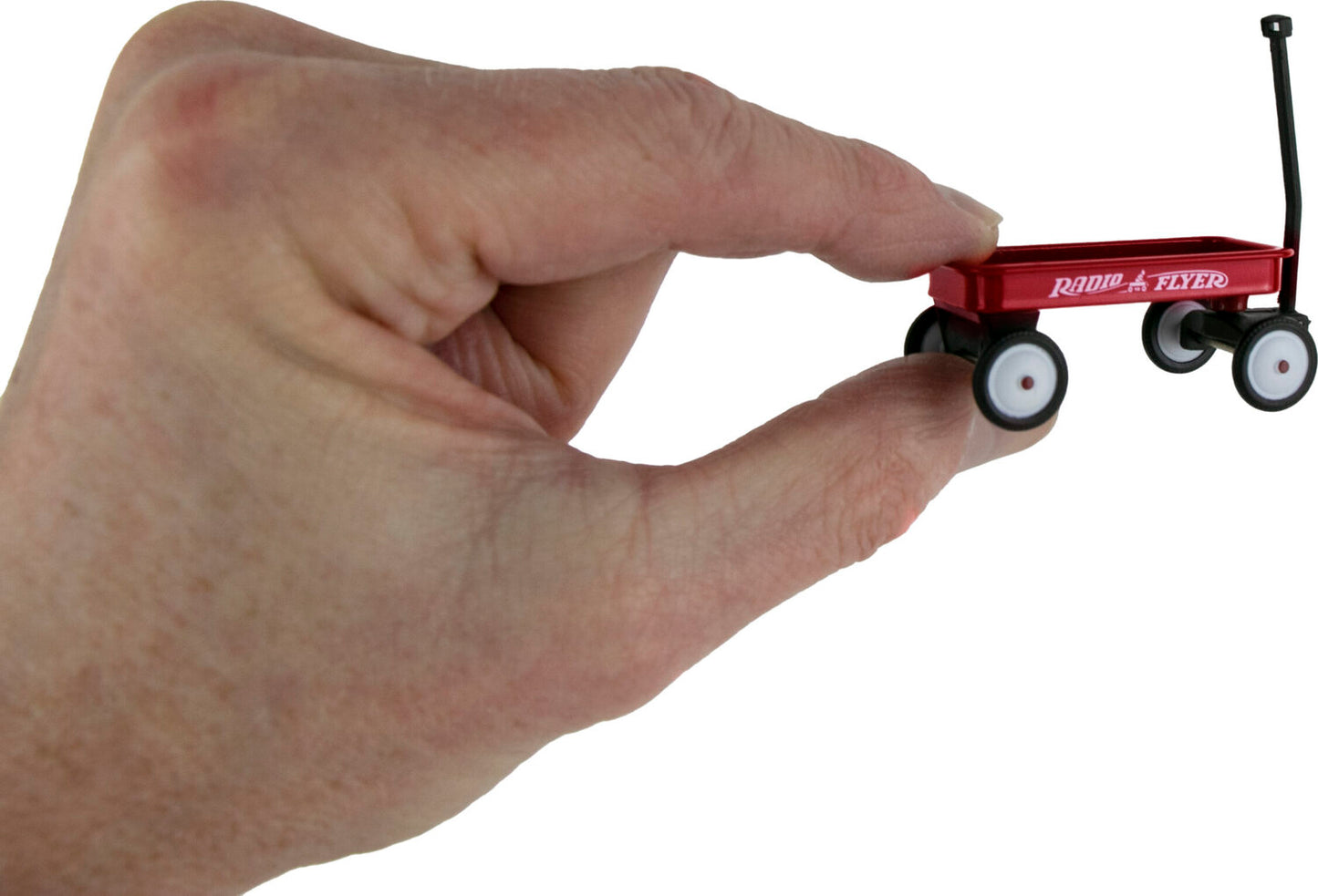 World's Smallest Red Radio Flyer Wagon miniature replica with working wheels and moveable handle