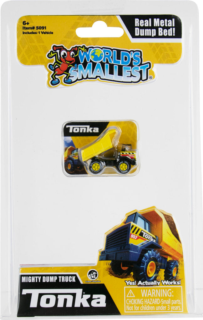 World's Smallest Tonka Dump Truck miniature replica with movable steel bed and working wheels