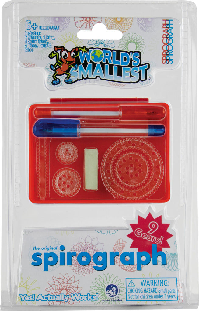 World's Smallest Spirograph drawing kit with 6 wheels, ring, track, 2 pens and carrying case