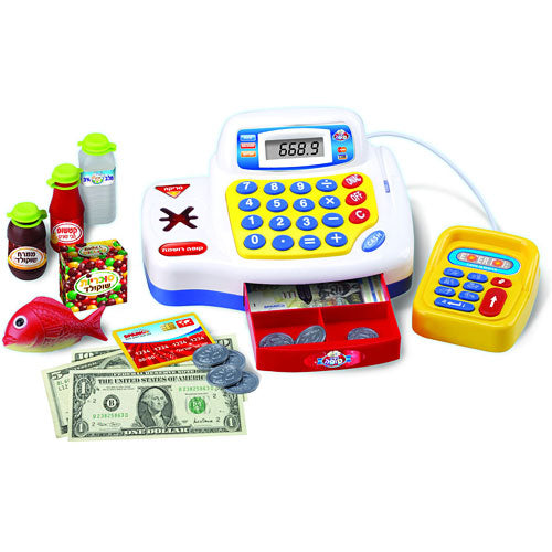 Super Cash Register toy with realistic sounds and play money for pretend store play