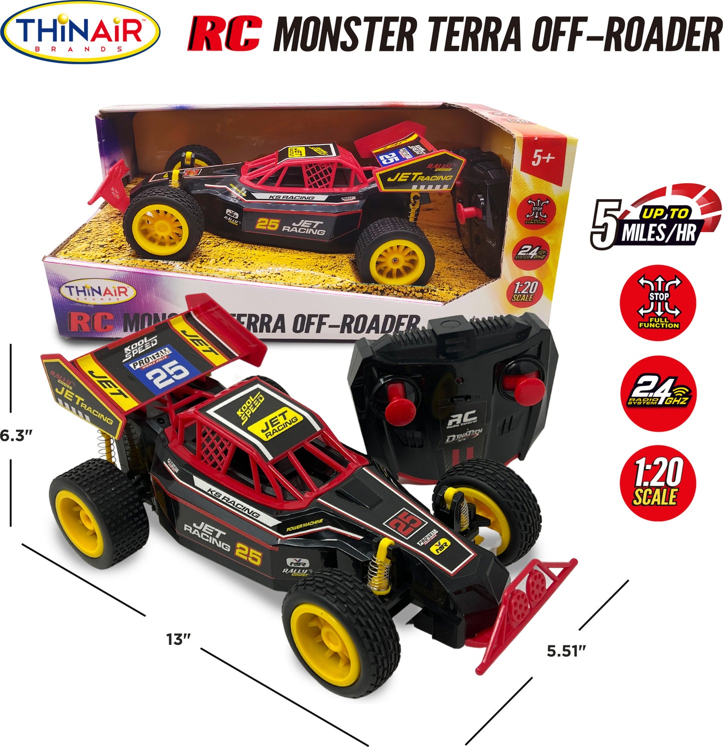 RC Monster Terra Off-Roader 1:20 Scale - Thin Air Brands remote control off-road vehicle for kids' outdoor adventures