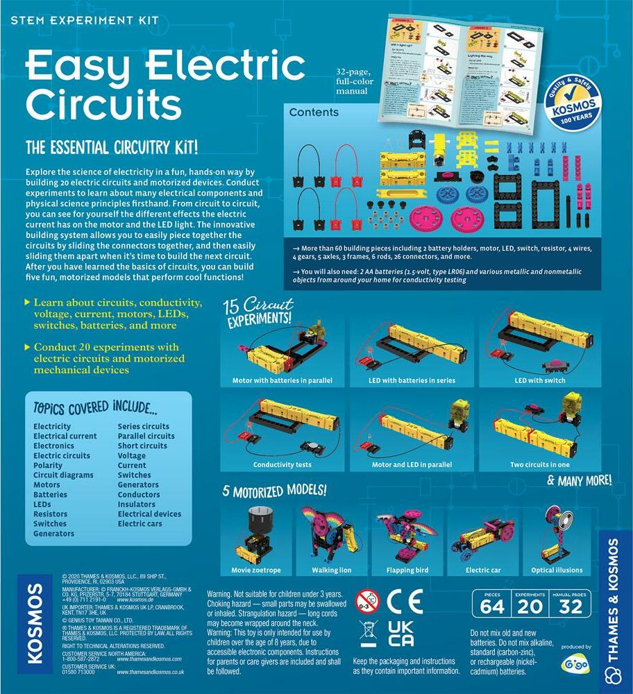 Easy Electric Circuits educational kit with 20 circuits and motorized devices to explore electricity science