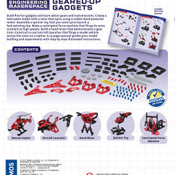 Geared-Up Gadgets educational kit for building 5 fun gadgets including helicopter, spinner toy, and aircraft launcher
