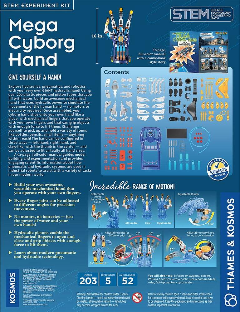 Giant hydraulic cyborg hand robotics kit with over 200 pieces for STEM learning and hands-on science experimentation