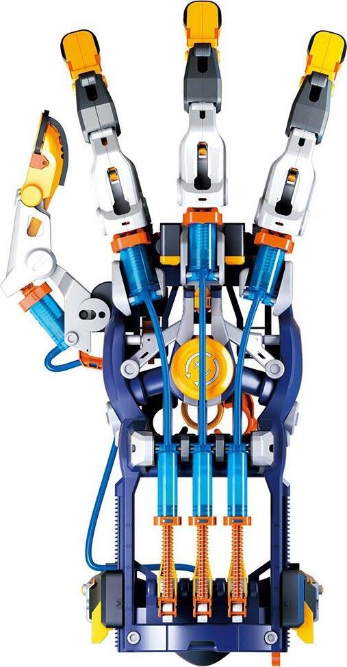Giant hydraulic cyborg hand robotics kit with over 200 pieces for STEM learning and hands-on science experimentation
