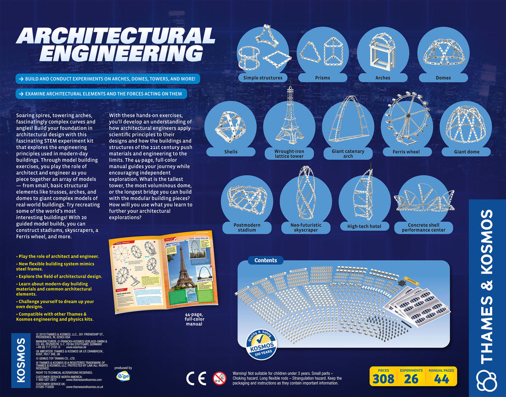Architectural Engineering educational kit with modular building pieces to construct famous buildings and structures