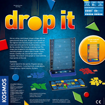 Drop-It colorful family strategy game with vertical board and geometric shapes