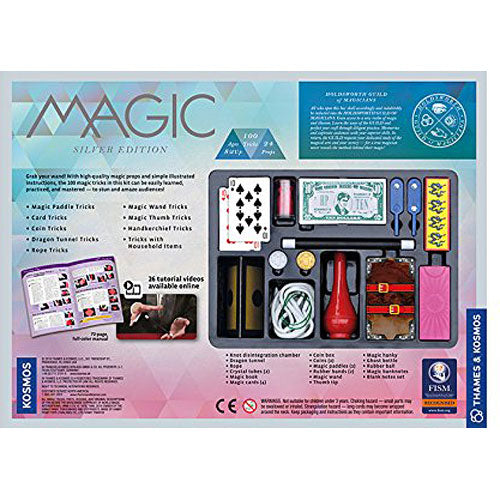 Magic Silver Edition kit with 100 magic tricks, props, wand and instruction manual