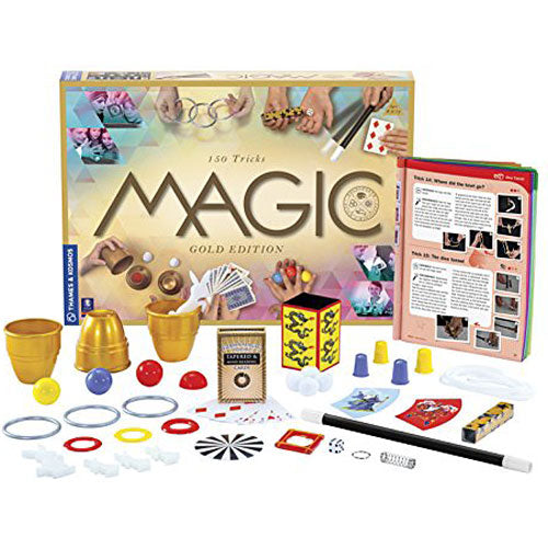 Magic Gold Edition complete magic set with 150 tricks including cups, balls, rings, wands, cards and instruction manual