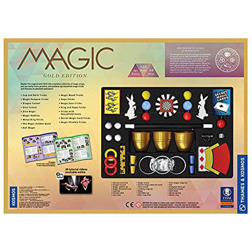Magic Gold Edition complete magic set with 150 tricks including cups, balls, rings, wands, cards and instruction manual