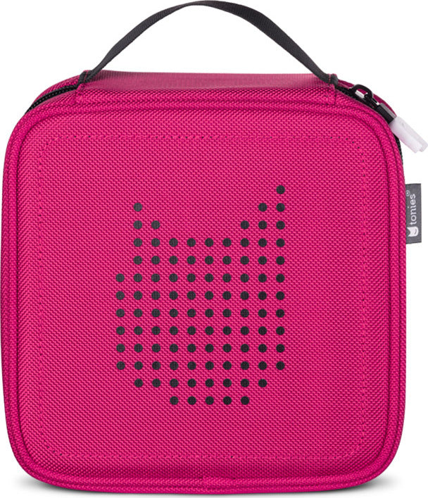 Tonies pink carrying case with 10 mesh pockets for storing Tonie figurines, designed for kids ages 3-8
