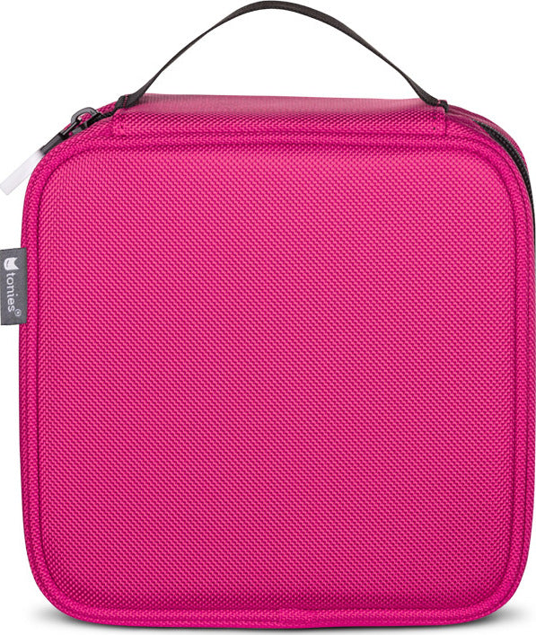 Tonies pink carrying case with 10 mesh pockets for storing Tonie figurines, designed for kids ages 3-8