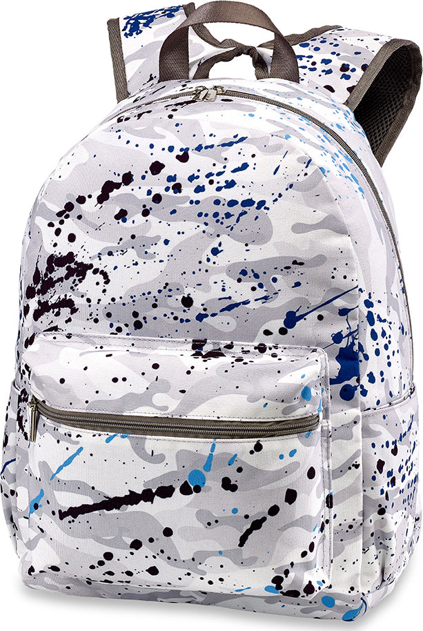 Camo Splatter Canvas 2-Zipper Backpack with camouflage print design and dual compartments for school and travel