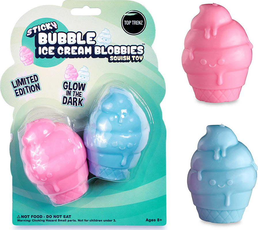 Sticky Bubble Ice Cream Blobbies cone-shaped squishy toys that glow and stick to walls