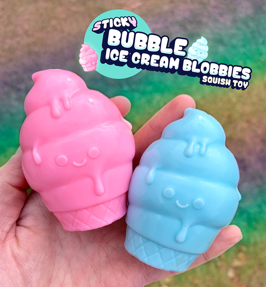 Sticky Bubble Ice Cream Blobbies cone-shaped squishy toys that glow and stick to walls