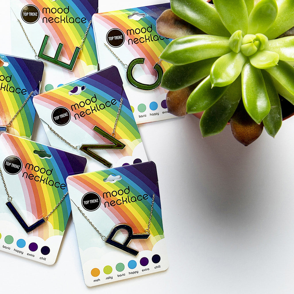Mood Changing Initial Necklaces with personalized letters that change color based on body temperature and emotions