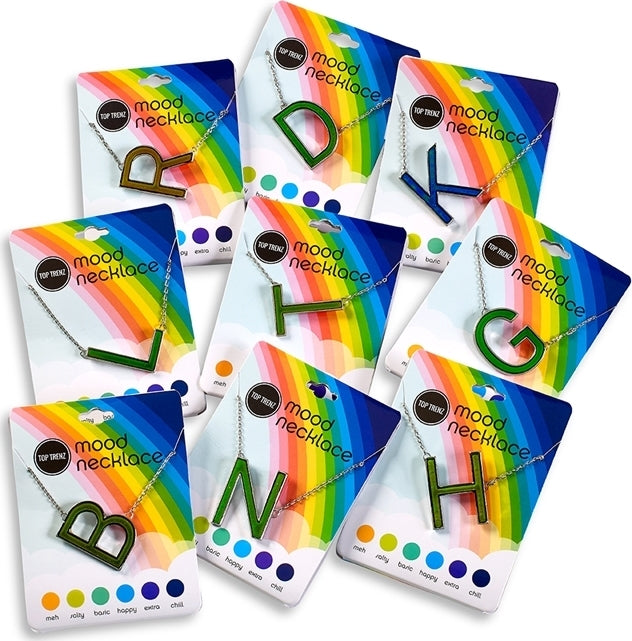 Mood changing initial necklace with letter A that changes color based on emotions and body temperature