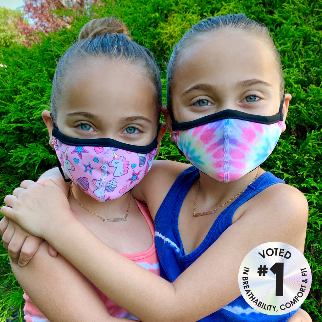 Face Mask Variety Pack for kids ages 3-7 with stretch polyblend fabric, cotton inner layer and adjustable ear loops
