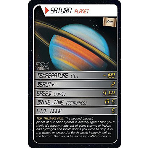 Space Card Game Top Trumps with 30 cards featuring planets, stars, comets and space exploration facts