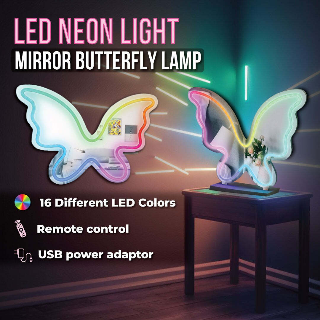 Acrylic frame Butterfly neon sign with RGB lights and mirror effect for desktop or wall