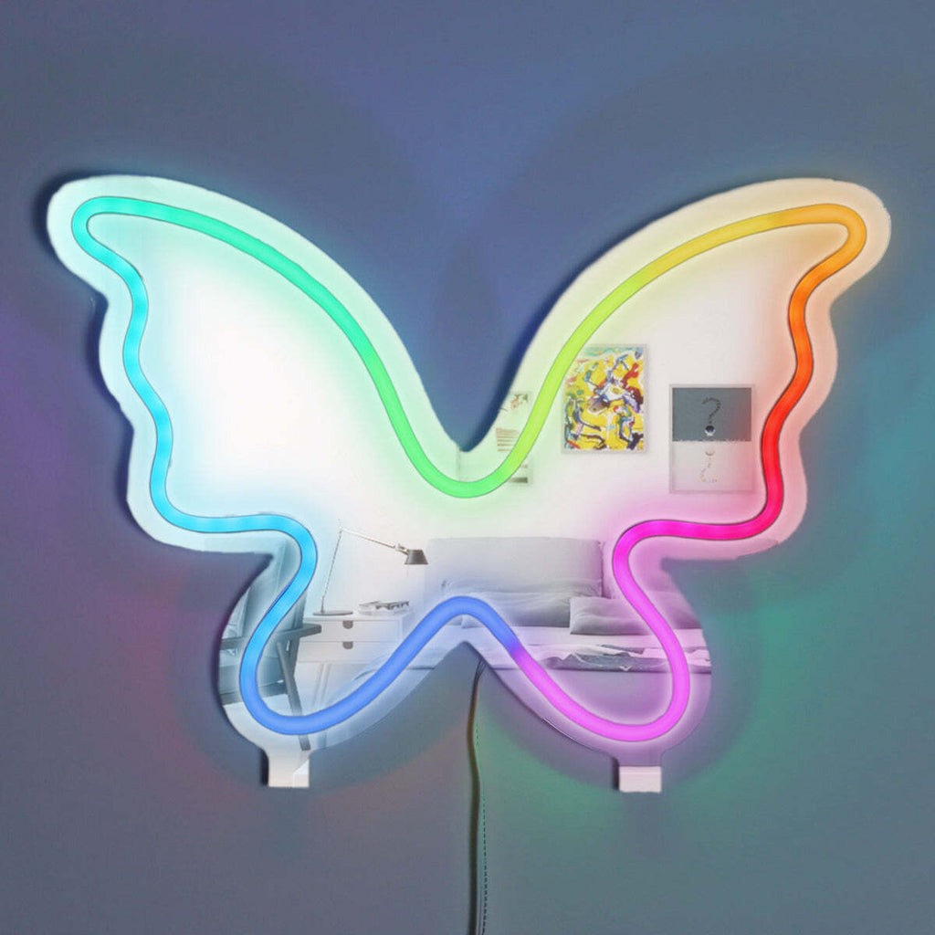 Acrylic frame Butterfly neon sign with RGB lights and mirror effect for desktop or wall