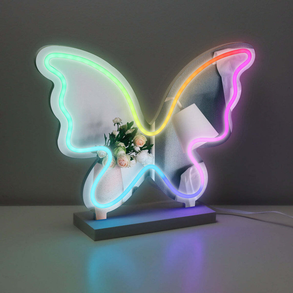 Acrylic frame Butterfly neon sign with RGB lights and mirror effect for desktop or wall