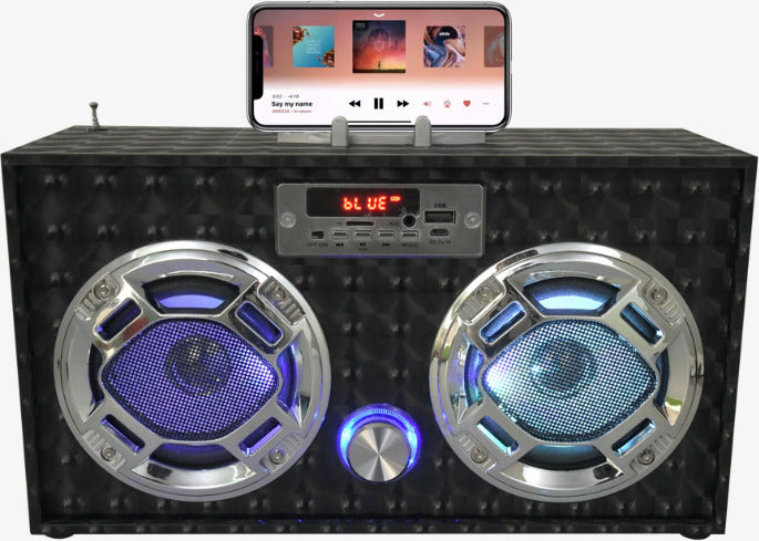 Bluetooth FM Radio W LED Speakers Black Boombox