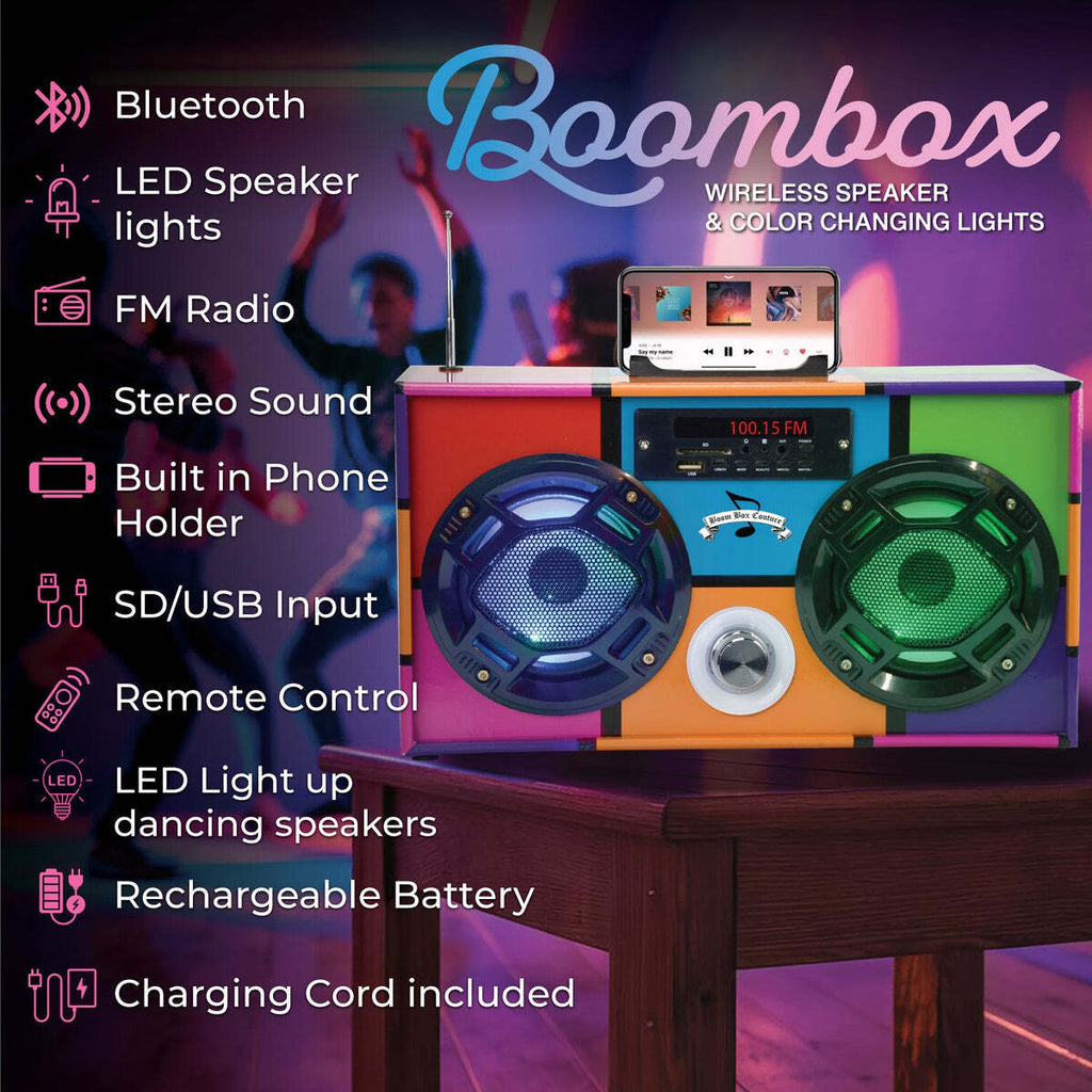 Bluetooth FM Radio W LED Speakers Retro Boom box-90's Edition