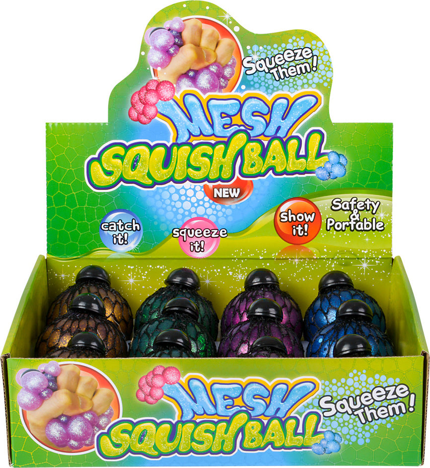 2.25 inch mesh squeeze metallic ball with sparkly exterior for sensory fidget play